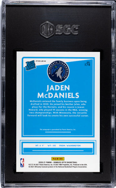 Jaden Mcdaniels - 2020 Donruss Optic Autograph Fast Break Prizm SGC 9.5