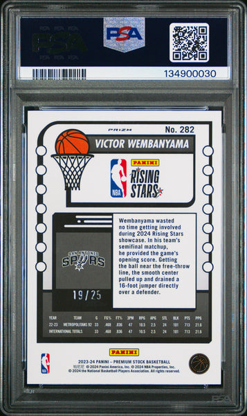 Victor Wembanyama - 2023 Panini Hoops Premium White Ice Prizm Rookie 19/25 PSA 9