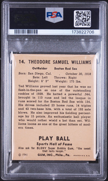 Ted Williams - 1941 Play Ball PSA 2