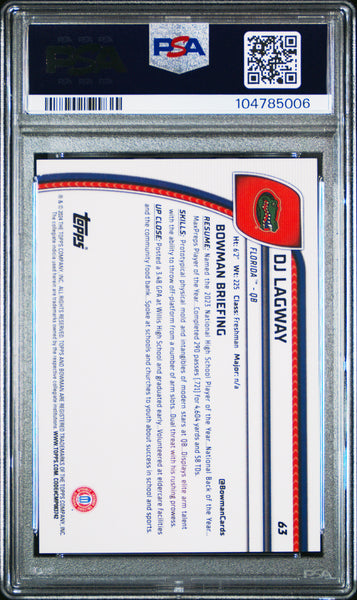 DJ Lagway - 2024 Bowman University Chrome Fuchsia Mini Diamond PSA 10