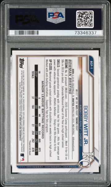 Bobby Witt JR. - 2021 Bowman Chrome Prospects CHR. Pros Atomic Refractor PSA 9