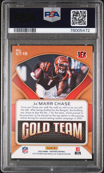 Ja'marr Chase - 2022 Panini Certified Gold Team Mirror Green PSA 9