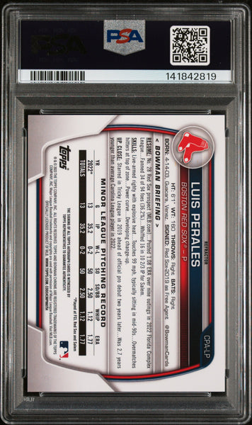 Luis Perales - 2023 Bowman Chrome Prospect Autographs Refractor PSA 9 84/499