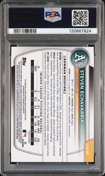 Steven Echavarria - 2025 Bowman Chrome 1st Auto Popcorn 1/5 PSA 10 CPASE A's
