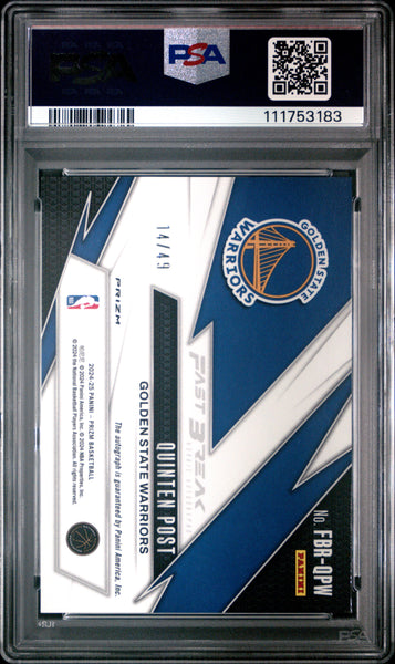 Quinten Post - 2024 Panini Prizm Fast Break Rookie Autographs Blue PSA 10 14/49