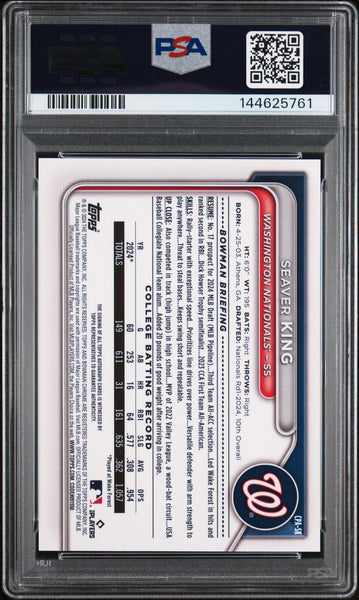 Seaver King - 2024 Bowman Draft Chrome Prospect Autographs PSA 10