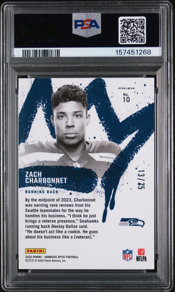 Zach Charbonnet - 2023 Panini Donruss Optic Rookie Kings Black Pandora PSA 9