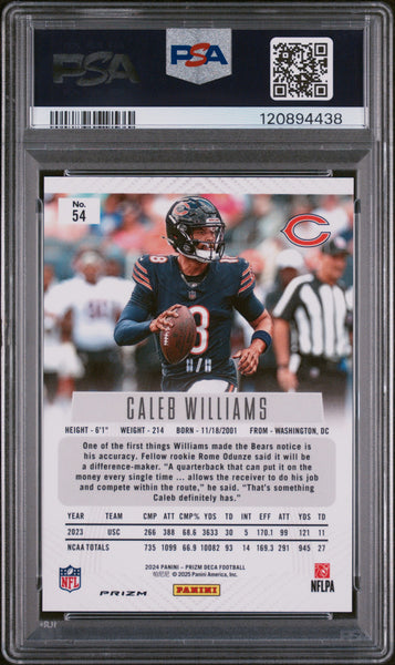 Caleb Williams - 2024 Panini Prizm Deca Black Gold Shimmer Fotl PSA 9 Rookie 8/8