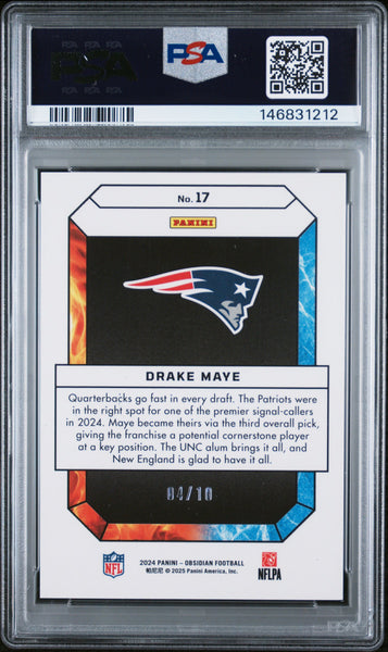 Drake Maye - 2024 Panini Obsidian Fire And Ice Gold PSA 8 Rookie /10