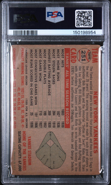 Yankees Team - 1956 Topps PSA 1