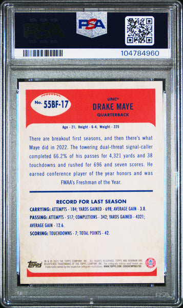 Drake Maye - 2023 Bowman University Chrome 1955 Bowman PSA 10