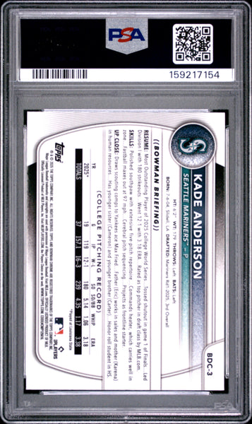 Kade Anderson - 2025 Bowman Draft Mega Box Chrome Prospects PSA 10