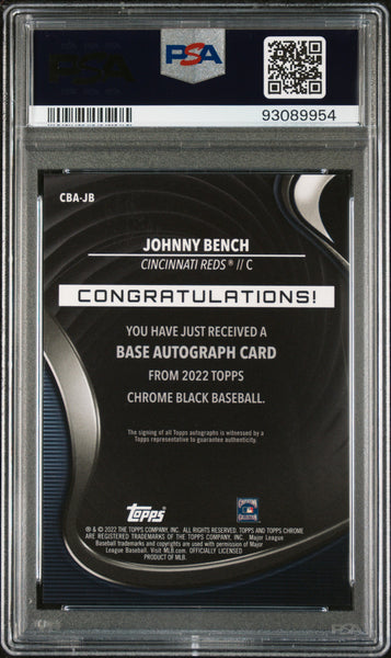 Johnny Bench - 2022 Topps Chrome Black Autographs Gold Refractor PSA 10 28/50