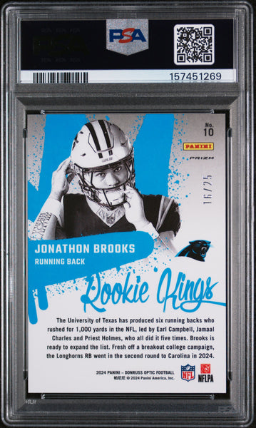 Jonathon Brooks - 2024 Panini Donruss Optic Rookie Kings Black Pandora PSA 9