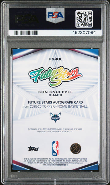 Kon Knueppel - 2025 Topps Chrome Future Stars Autographs BLK Ref PSA 8 10/10