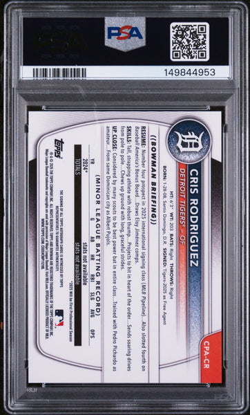 Cris Rodriguez - 2025 Bowman Chrome Prospect Autographs PSA 9