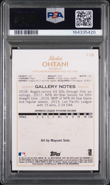 Shohei Ohtani - 2018 Topps Gallery Rookie #116 PSA 10