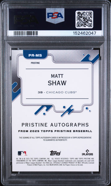 Matt Shaw - 2025 Topps Pristine Pristine Autographs Red PSA 9 5/5