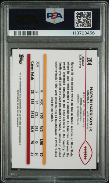 Marvin Harrison JR. - 2024 Topps Chrome Sapphire White PSA 9 9/15 09/15