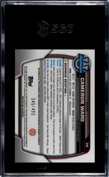 Cameron Ward - 2022 Bowman University Chrome Autograph Refractor SGC 9 245/499