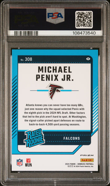MICHAEL PENIX JR - 2024 Donruss Optic Previer Pink Rated Rookie PSA 9 MINT