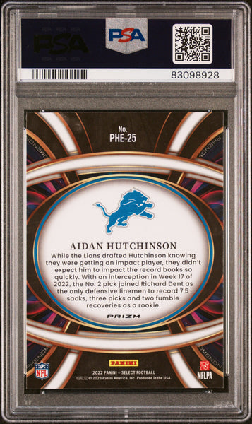 Aidan Hutchinson - 2022 Panini Select Phenomenon #25 Zebra Prizm Rookie PSA 9