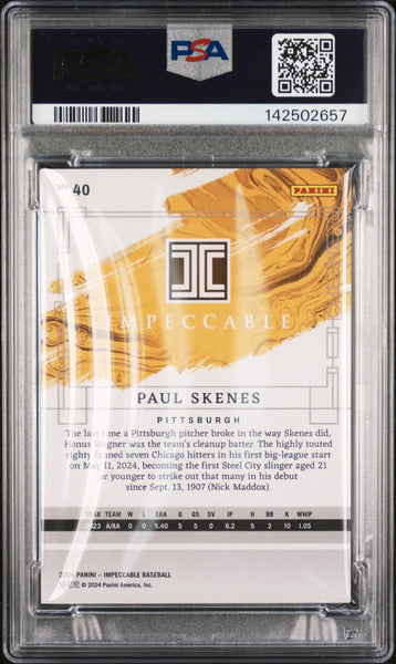 Paul Skenes - 2024 Panini Impeccable Rookie #40 Holo Silver 12/25 PSA 8