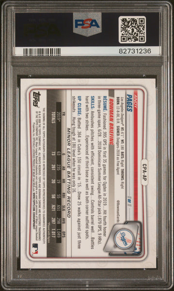 Andy Pages - 2020 Bowman Chrome Prospect Autographs PSA 10