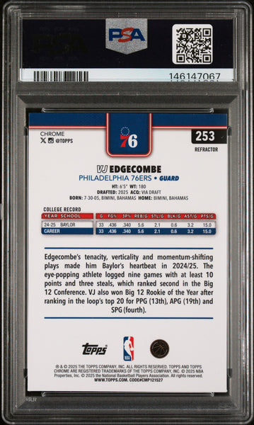 VJ Edgecombe - 2025 Topps Chrome Refractor PSA 9