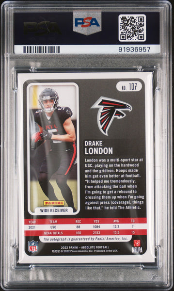 Drake London - 2022 Panini Absolute SIG Red Spectrum PSA 10
