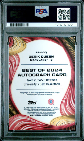 Derik Queen - 2024 Bowman University Best  Auto Orange Mini Dia PSA 9 14/25