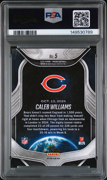 Caleb Williams - 2025 Panini Prizm Global Reach Gold Vinyl PSA 8 1/5