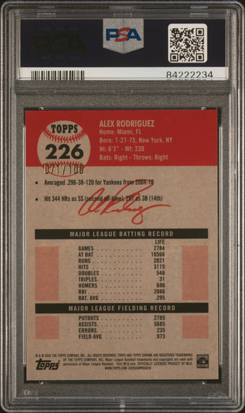 Alex Rodriguez - 2022 Topps Chrome Plat Anniversary Red Atomic Refractor PSA 10