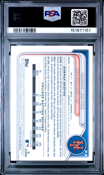 Carson Benge - 2024 Bowman Draft PSA 10