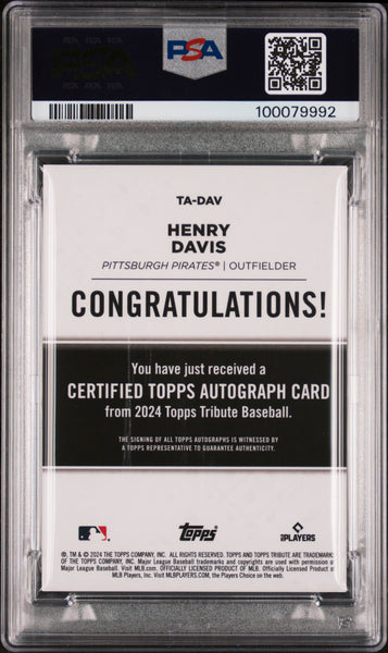 Henry Davis - 2024 Topps Tribute Tribute Autographs Purple PSA 10 Pop 1 49/50