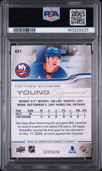 Matthew Schaefer - 2025 Upper Deck PSA 10