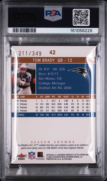 Tom Brady - 2004 Ultra Season Crowns Game Used Patch 211/349 PSA 9