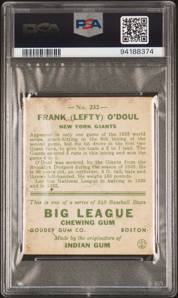 Lefty O'doul - 1933 Goudey #232 PSA 2