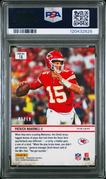 Patrick Mahomes II - 2024 Panini Prizm Deca Downtown Bound Gold PRZ PSA 8
