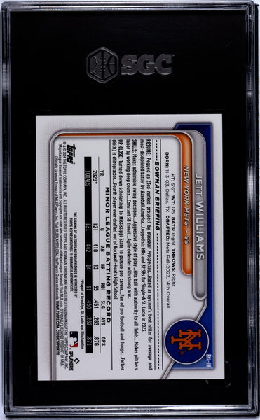 Jett Williams 2024 Bowman Chrome Mega Box Autograph Blue Refractor SGC 9.5 /150