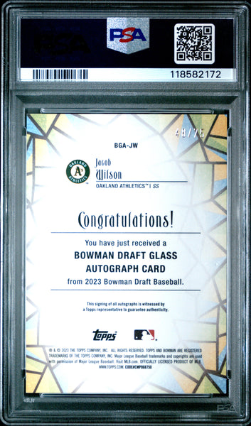 Jacob Wilson - 2023 Bowman Draft Bowman Glass Autograph Lava 48/75 PSA 10