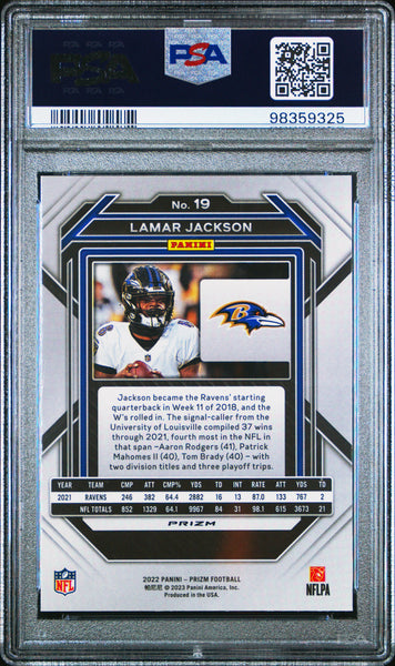 Lamar Jackson - 2022 Panini Prizm Black & White Checker #19 PSA 9