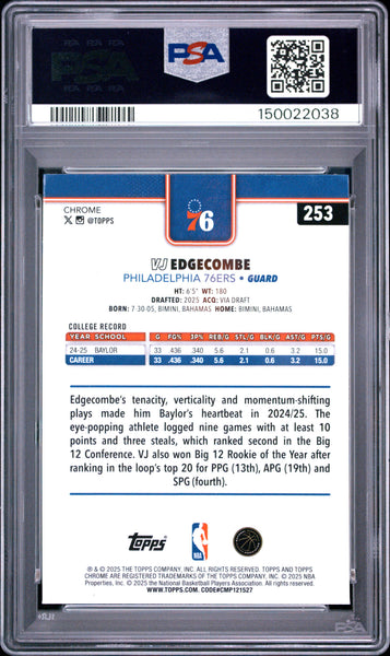 VJ Edgecombe - 2025 Topps Chrome Raywave PSA 9