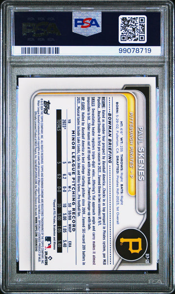 Paul Skenes - 2024 Bowman Chrome Prospects Prspcts Lunar Glow Ref PSA 10