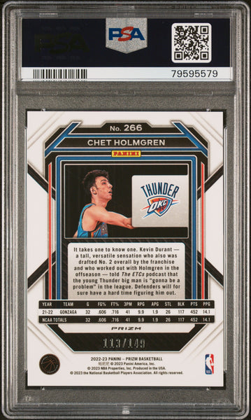 Chet Holmgren - 2022 Panini Prizm Purple Ice Rookie /149 PSA 9 #266