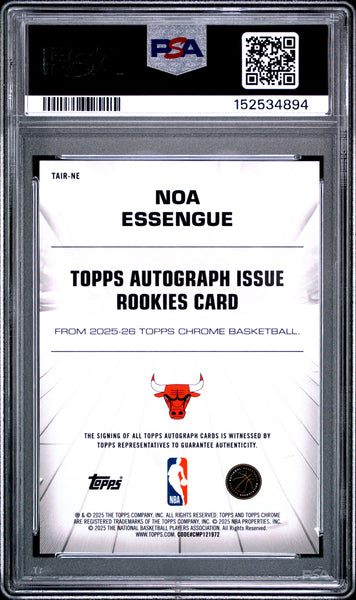 Noa Essengue 2025 Topps Chrome Autograph Rookie Orange Ref PSA 10 ebay 1/1 01/25