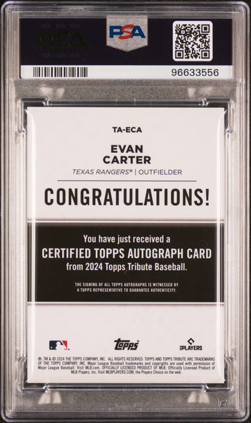 Evan Carter - 2024 Topps Tribute Tribute Auto Blue PSA 9 Rookie /150