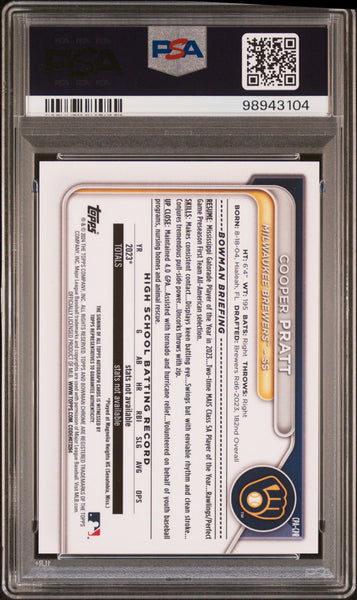 Cooper Pratt - 2024 Bowman Chrome Prospect Auto Blue Lunar Ref PSA 10 145/150
