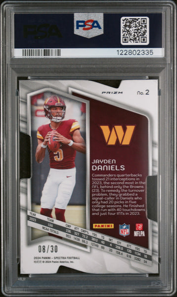 Jayden Daniels - 2024 Panini Spectra Neon Green Die Cut PSA 8