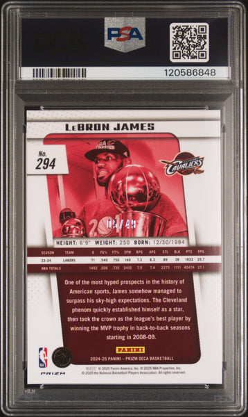LeBron James - 2024 Panini Prizm Deca Orange PSA 10 5/49